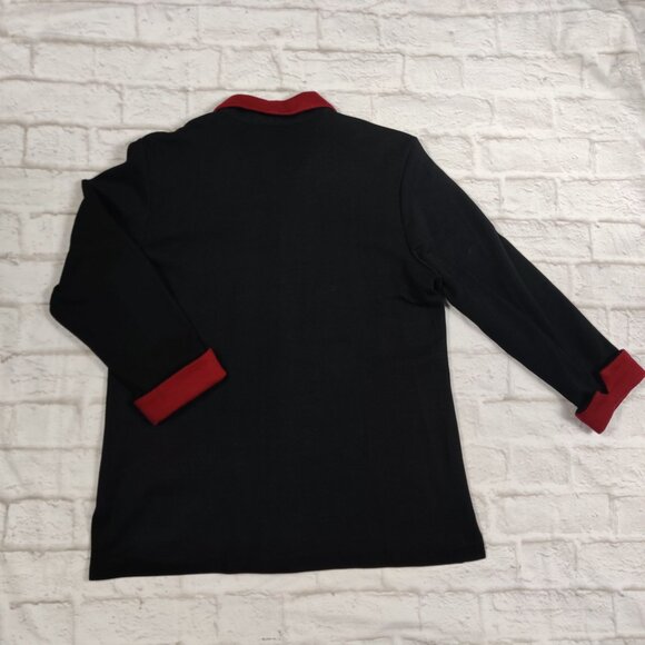 Sag Harbor Petite M Black Red Contrast Trim Button Front Blazer Vintage Retro - Picture 4 of 11